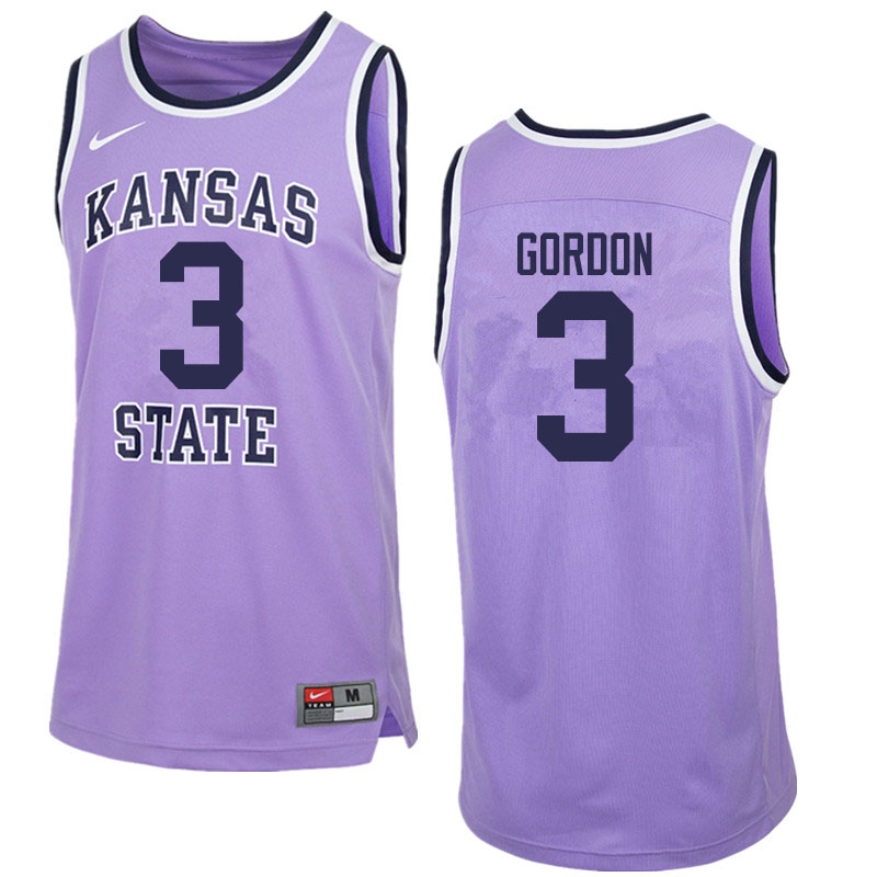 Men #3 Dajuan Gordon Kansas State Wildcats College Basketball Jerseys Sale-Purple